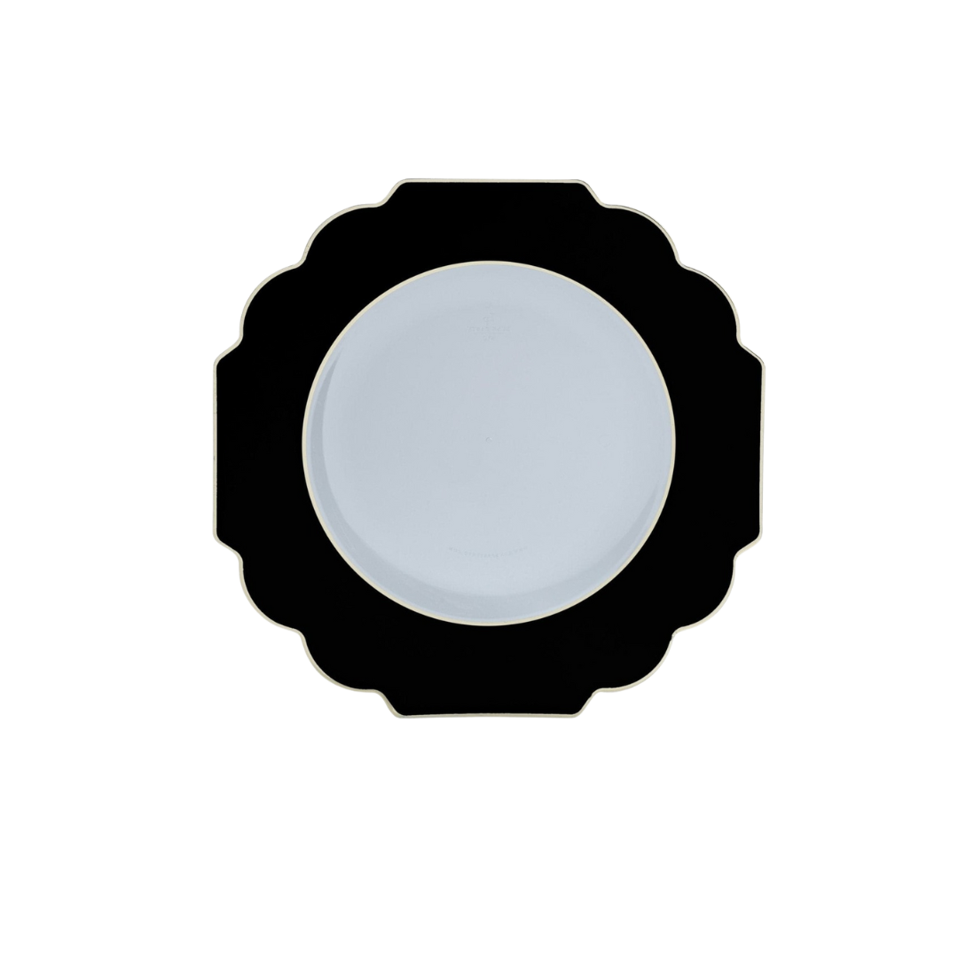 Black and white scalloped plate elegant dinnerware for celebrations from Parte Haus party supply store in Bethesda Maryland