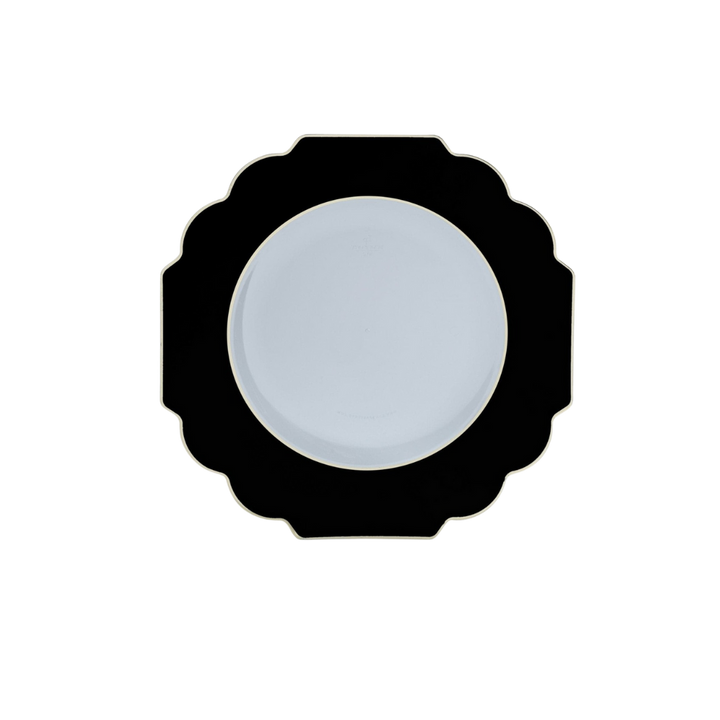 Clear Black Scalloped Gold Rimmed Plastic Plates