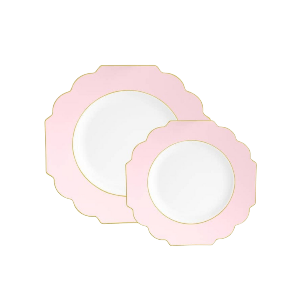 Pink and gold scalloped plates for birthday celebration from Parte Haus party supply store in Bethesda MD