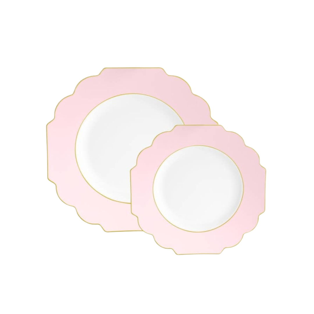 Pink and gold scalloped plates for birthday celebration from Parte Haus party supply store in Bethesda MD