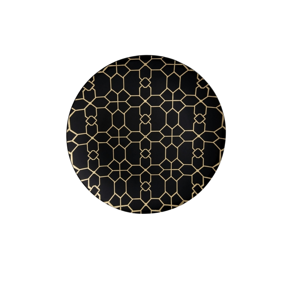Black and gold plate with geometric pattern for elegant event from Parte Haus party supply store in Bethesda Maryland