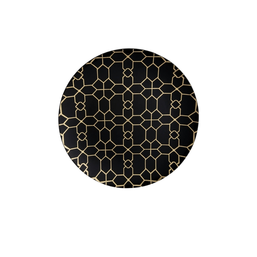 Black and gold plate with geometric pattern for elegant event from Parte Haus party supply store in Bethesda Maryland