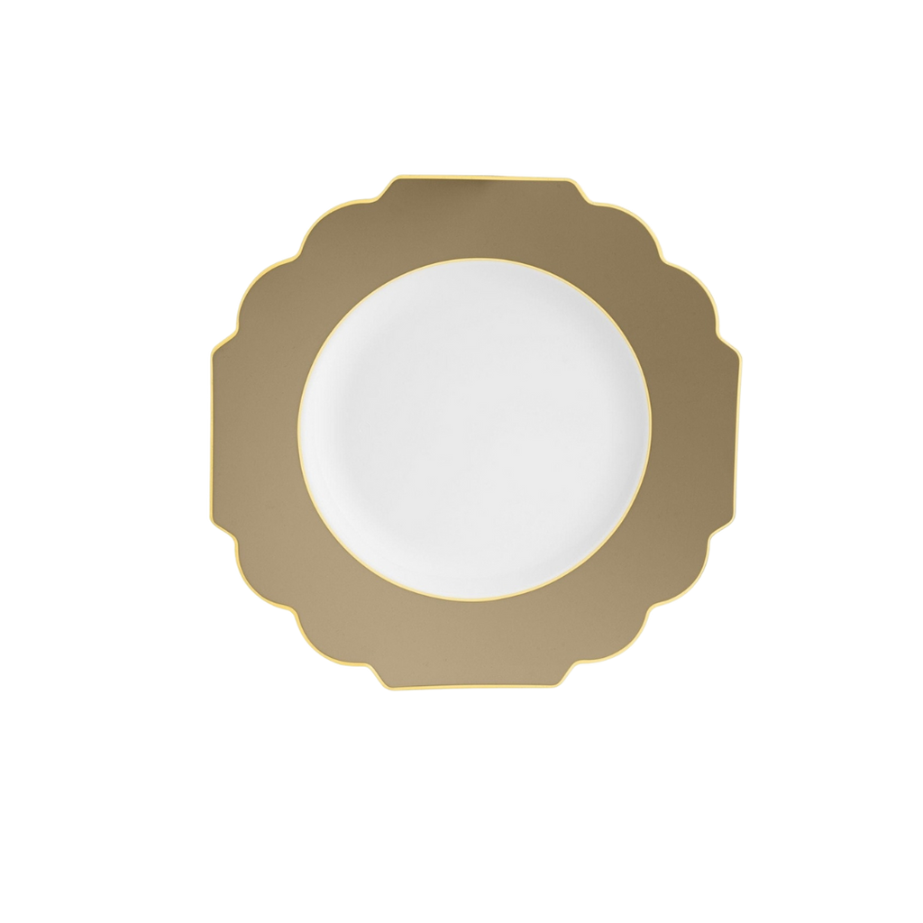 Gold scalloped plate elegant tableware for celebrations from Parte Haus party supply store in Bethesda Maryland