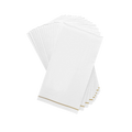 White disposable napkin with gold trim elegant design for weddings or events from Parte Haus party supply store in Bethesda MD.