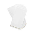 White disposable napkin with gold trim elegant design for weddings or events from Parte Haus party supply store in Bethesda MD.