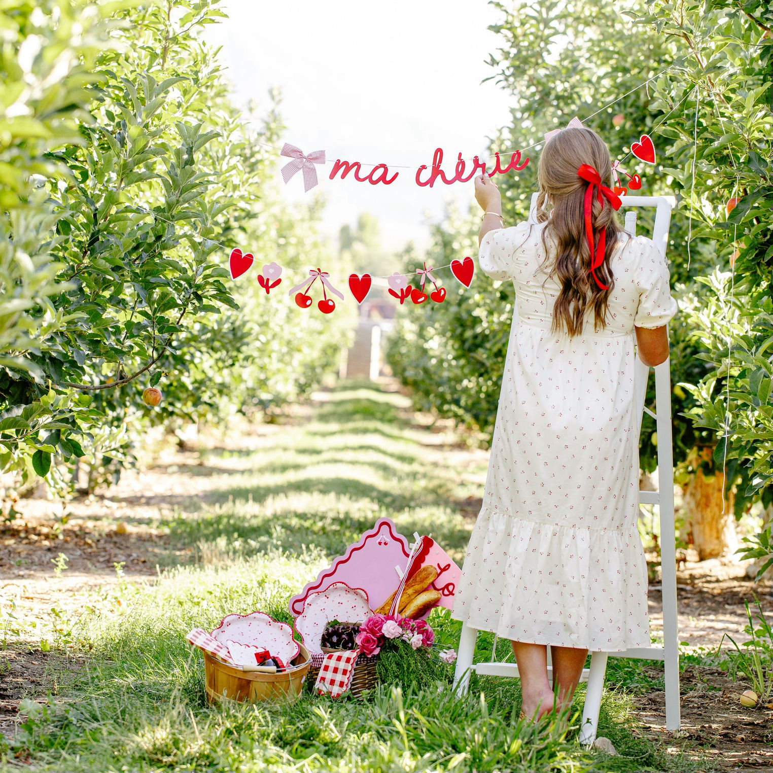 Red and White Cherry "Ma Cherie" Banner Set