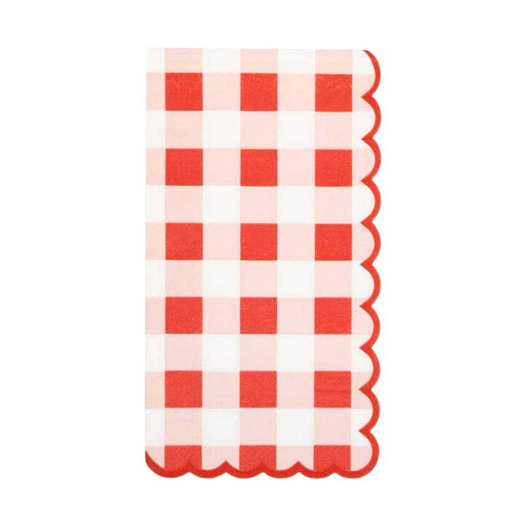 Red and White Gingham Scalloped Guest Napkins