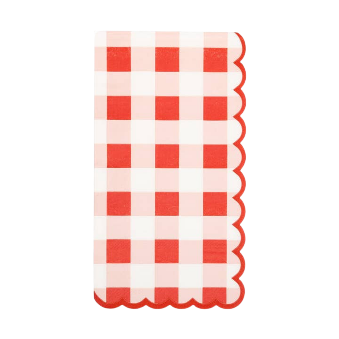 Red and White Gingham Scalloped Guest Napkins