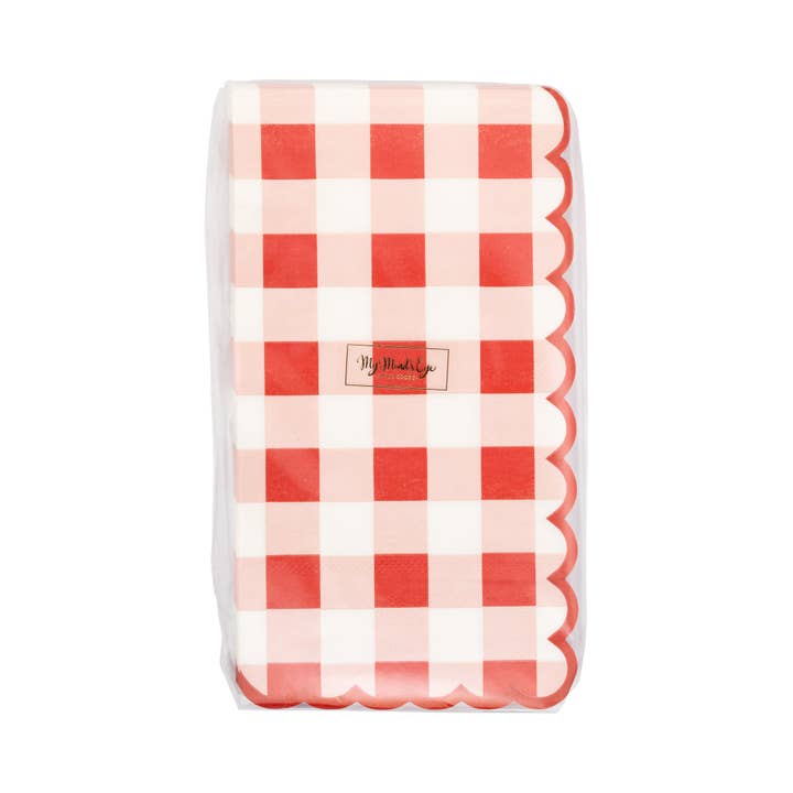 Red and White Gingham Scalloped Guest Napkins