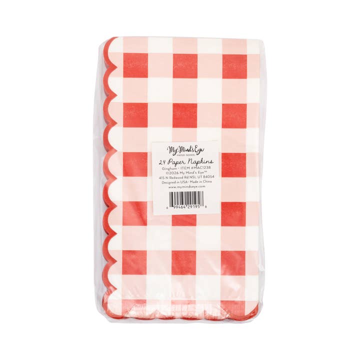 Red and White Gingham Scalloped Guest Napkins