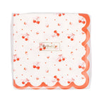 Red and White Tossed Cherry Scalloped Cocktail Napkins