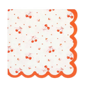 Red and White Tossed Cherry Scalloped Cocktail Napkins