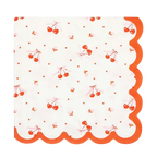 Red and White Tossed Cherry Scalloped Cocktail Napkins