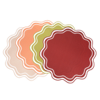 Red green pink and peach scalloped paper plates modern dinner set for birthday from Parte Haus party supply store in Bethesda Maryland