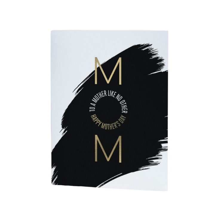 Black and gold Mother's Day card with brushstroke design from Parte Haus party supply store in Bethesda Maryland