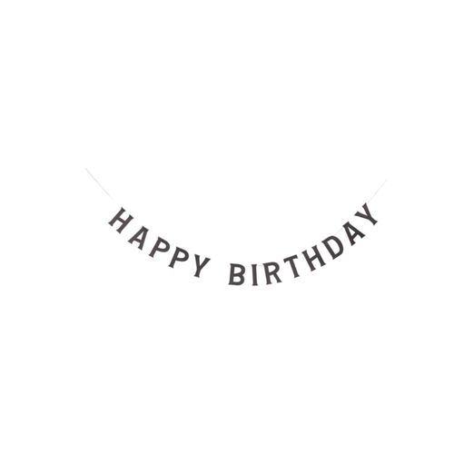 black happy birthday banner with bold letters birthday theme from Parte Haus party supply store in Bethesda Maryland