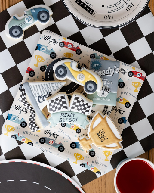 Multicolor Race Car Square Large Dinner Plate