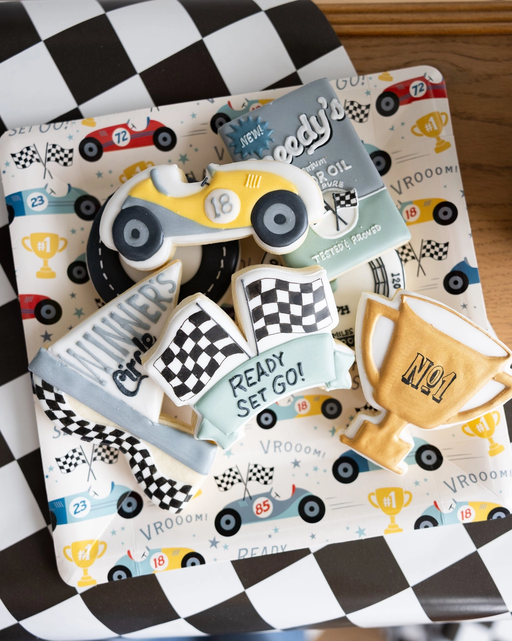 Multicolor Race Car Square Large Dinner Plate