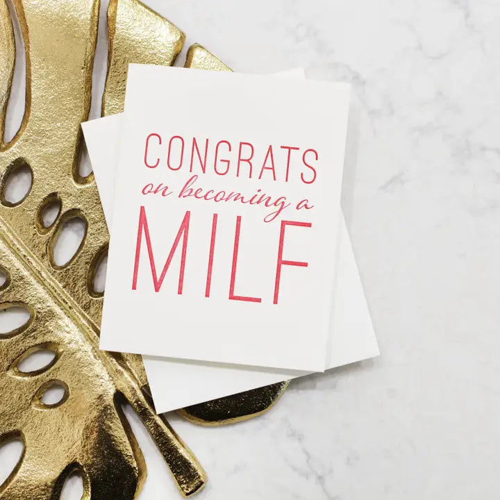 White letterpress card with red text for new mom congratulations Mother’s Day from Parte Haus party supply store in Bethesda MD