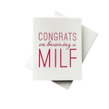 White pink letterpress greeting card with bold text for new baby celebration from Parte Haus party supply store in Bethesda MD