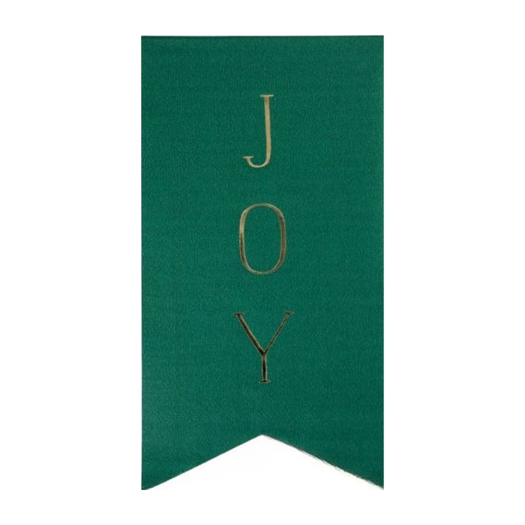 Red and Green with Gold Pennants Merry + Joy Christmas Dinner Napkins