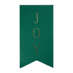 Green JOY banner with gold lettering holiday decoration from Parte Haus party supply store in Bethesda Maryland
