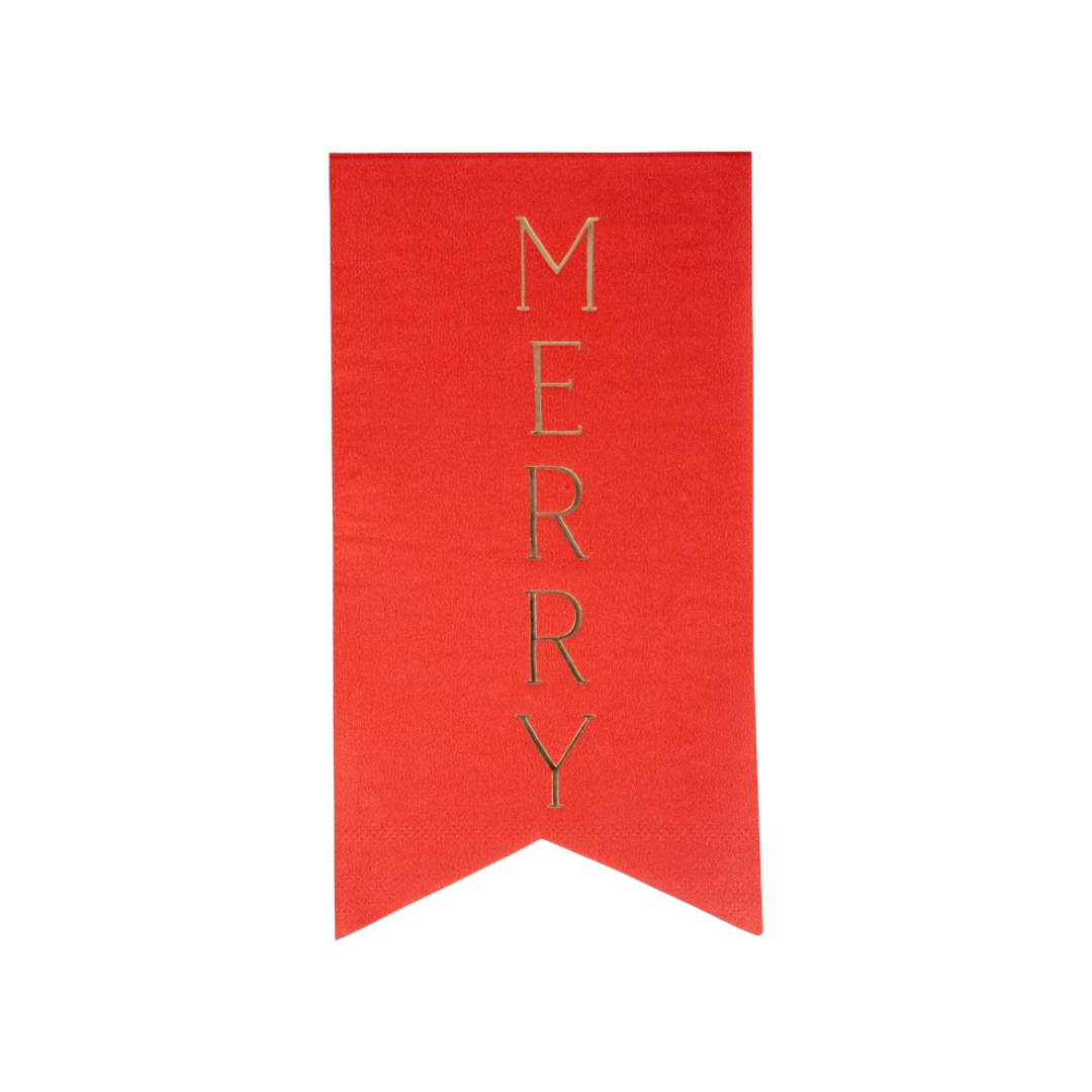 Red and Green with Gold Pennants Merry + Joy Christmas Dinner Napkins