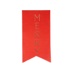 Red Merry banner with gold letters Christmas decoration from Parte Haus party supply store in Bethesda MD