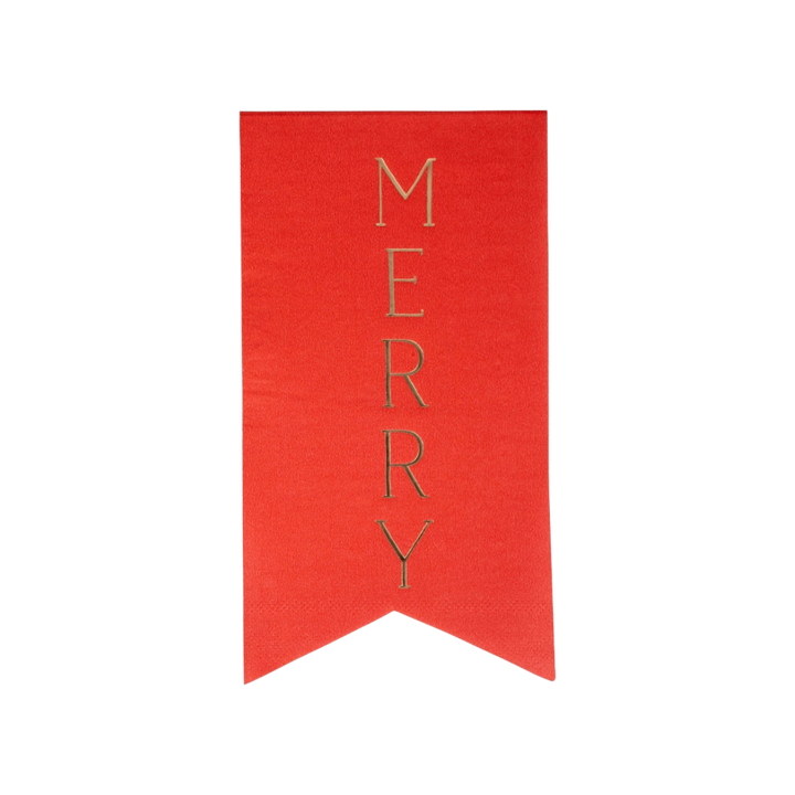 Red and Green with Gold Pennants Merry + Joy Christmas Dinner Napkins