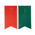 Red and green felt Merry and Joy banners with gold letters for Christmas from Parte Haus party supply store in Bethesda Maryland