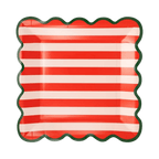 Red and white striped square scalloped plate for Christmas from Parte Haus party supply store in Bethesda MD