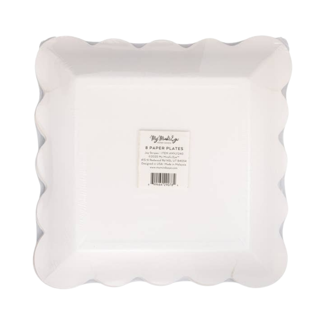 Red and Green Striped Scalloped Edge Square Large Dinner Plates