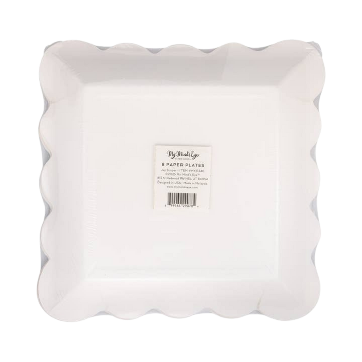 Red and Green Striped Scalloped Edge Square Large Dinner Plates