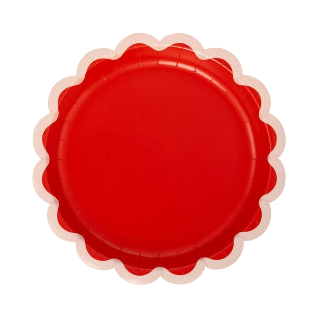 Red and Dark Green Scalloped Ric Rac Edge Small Appetizer Plates