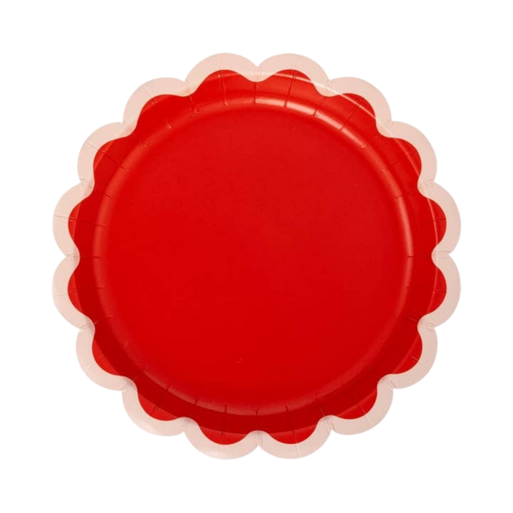 Red and Dark Green Scalloped Ric Rac Edge Small Appetizer Plates