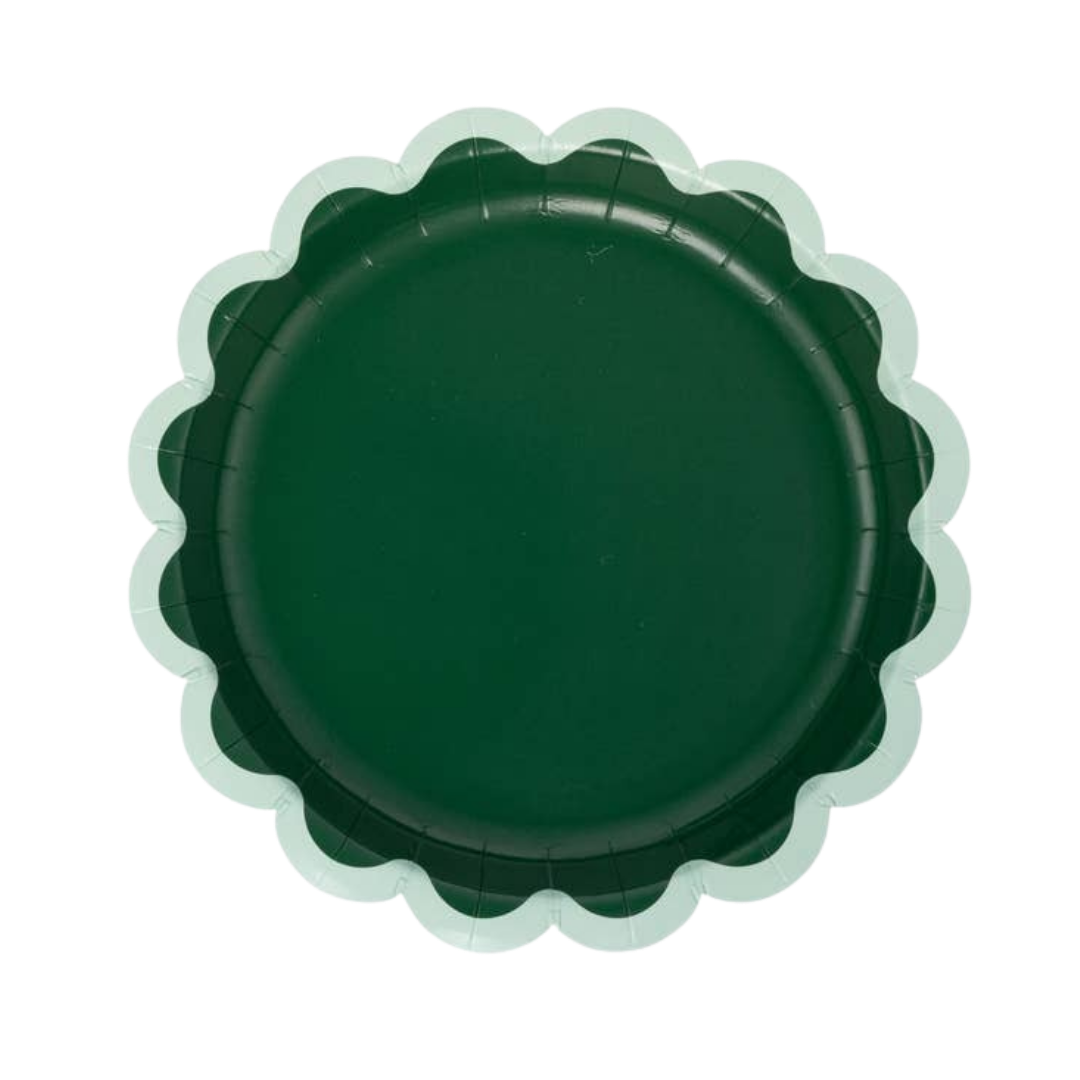 Red and Dark Green Scalloped Ric Rac Edge Small Appetizer Plates