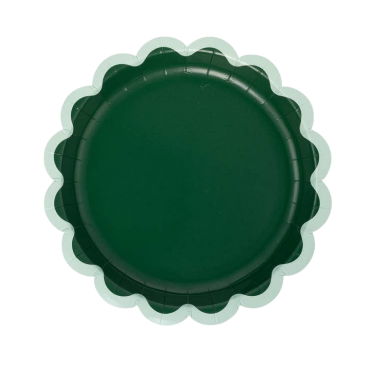 Red and Dark Green Scalloped Ric Rac Edge Small Appetizer Plates