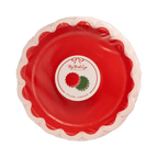Red scalloped holiday paper plates pack for Christmas from Parte Haus party supply store in Bethesda Maryland