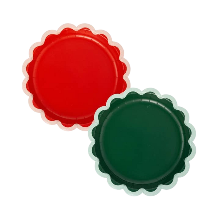 Red and Dark Green Scalloped Ric Rac Edge Small Appetizer Plates