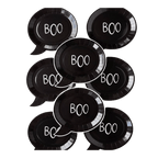 Black Halloween plates with BOO text in comic bubble shape from Parte Haus party supply store in Bethesda Maryland