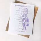 Purple letterpress birthday greeting card with vintage illustration birthday theme from Parte Haus party supply store in Bethesda Maryland