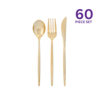 Gold plastic cutlery set with spoon fork knife elegant tableware for celebrations from Parte Haus party supply store in Bethesda MD