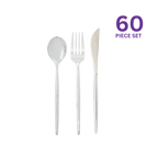 Silver plastic cutlery set 60 pieces ideal for celebrations from Parte Haus party supply store in Bethesda MD