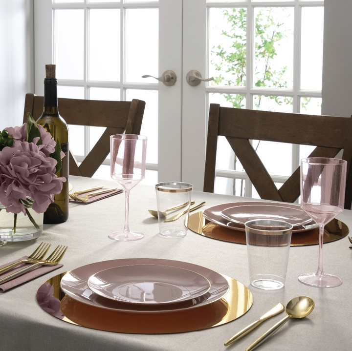 Mauve Gold Rimmed Plastic Plates