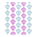 Iridescent blue and purple mermaid shell backdrop curtain for birthday under the sea theme from Parte Haus party supply store in Bethesda Maryland