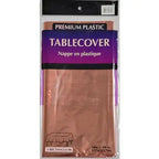 Rose gold metallic table cover in plastic packaging for birthday or event from Parte Haus party supply store in Bethesda MD