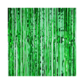 Green metallic backdrop curtain with shiny streamers for celebrations from Parte Haus party supply store in Bethesda MD