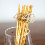 Metallic gold straws with glitter 40 for 40th birthday from Parte Haus party supply store in Bethesda MD