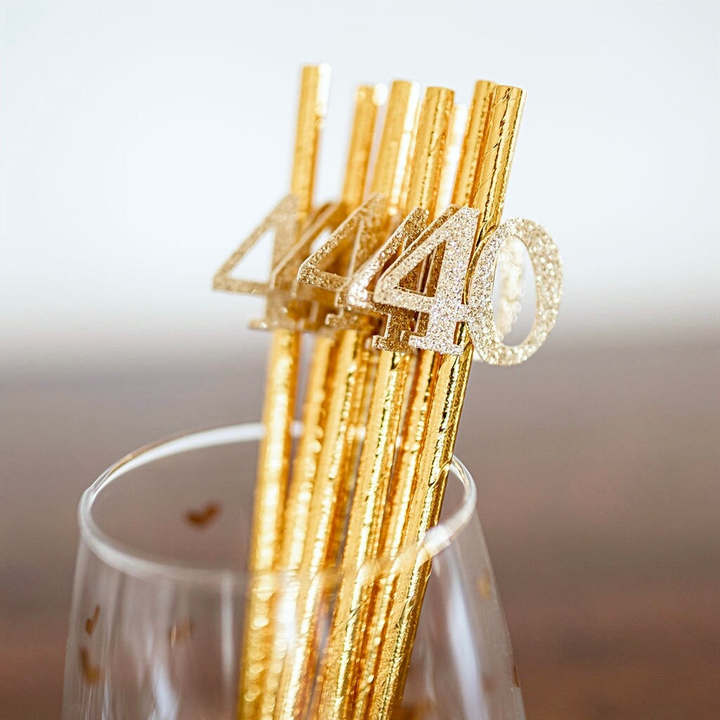 Metallic Silver 40th Birthday Party Straws