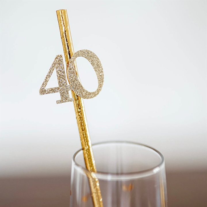 Metallic Silver 40th Birthday Party Straws